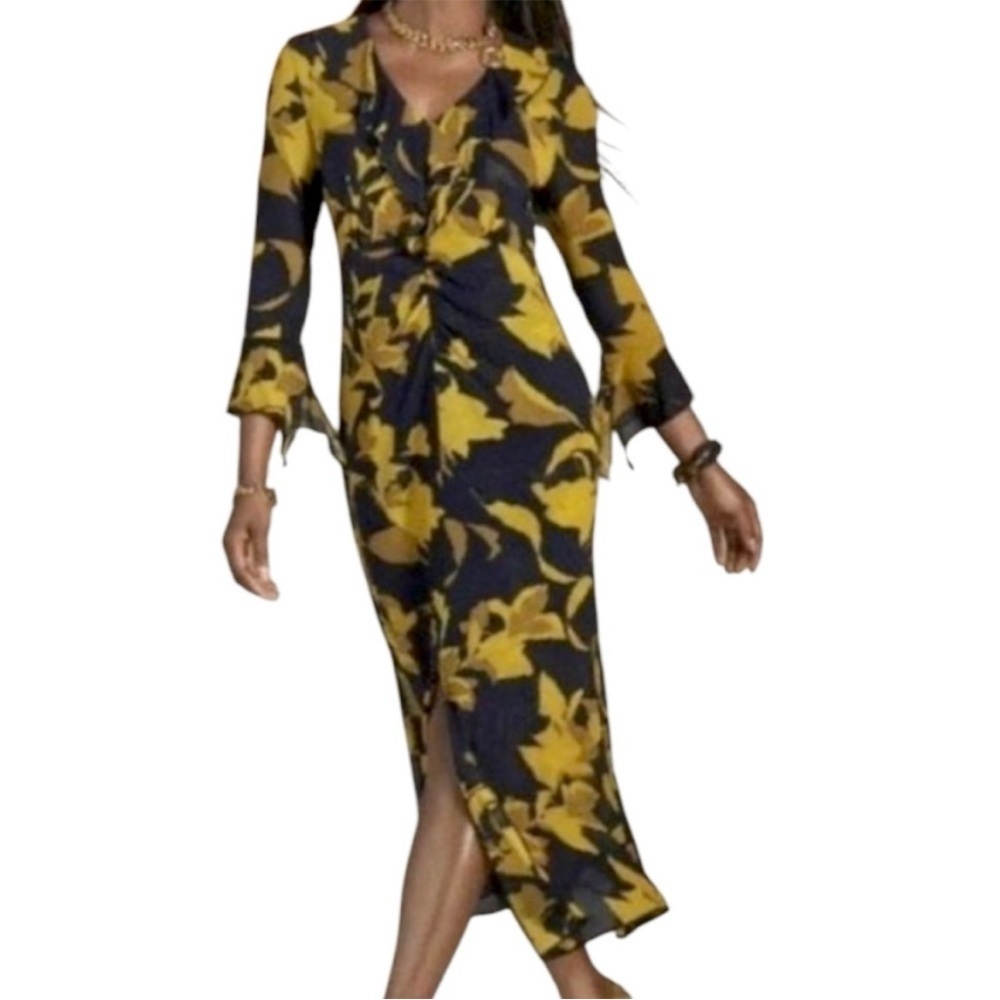 EUC CAbi Midnight Strech Dress Navy Gold Size XS